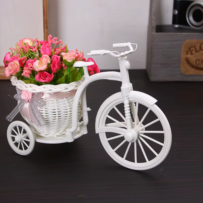Décoration vélo nostalgique, Tricycle, Pot fleur, panier rangement, vélos en rotin artificiel pour d