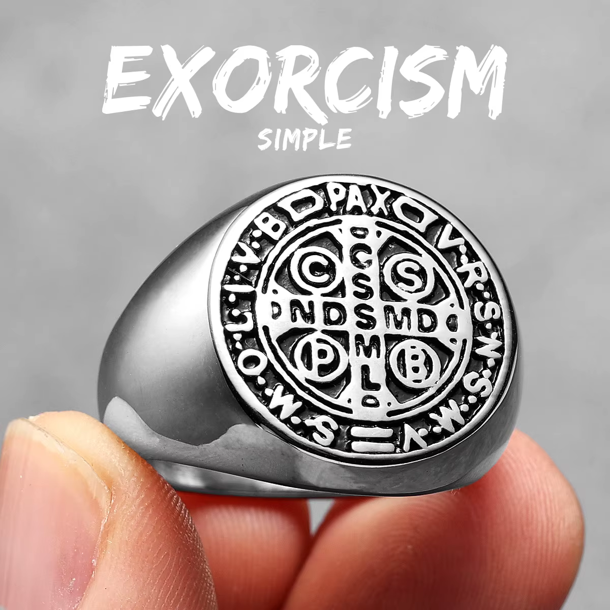 Exorcisme Saint benoît Cspb croix hommes anneaux Punk Hip Hop pour petit ami mâle en acier inoxydabl