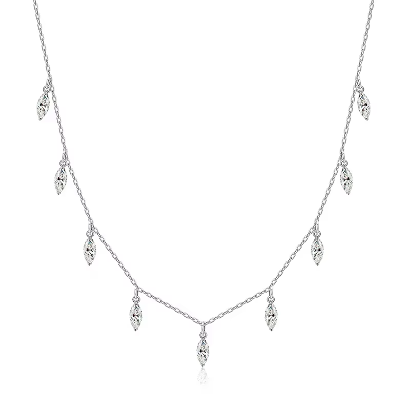 Smyoue certifié 3*6mm Marquise coupe Moissanite collier 9 pierres précieuses pendentif filles cadeau