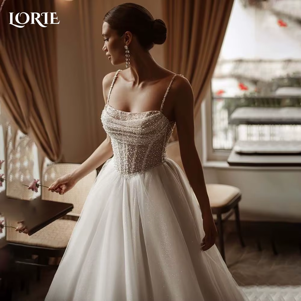 LORIE paillettes bretelles robes de mariée chérie bretelles Spaghetti plis robe de mariée dos nu pri