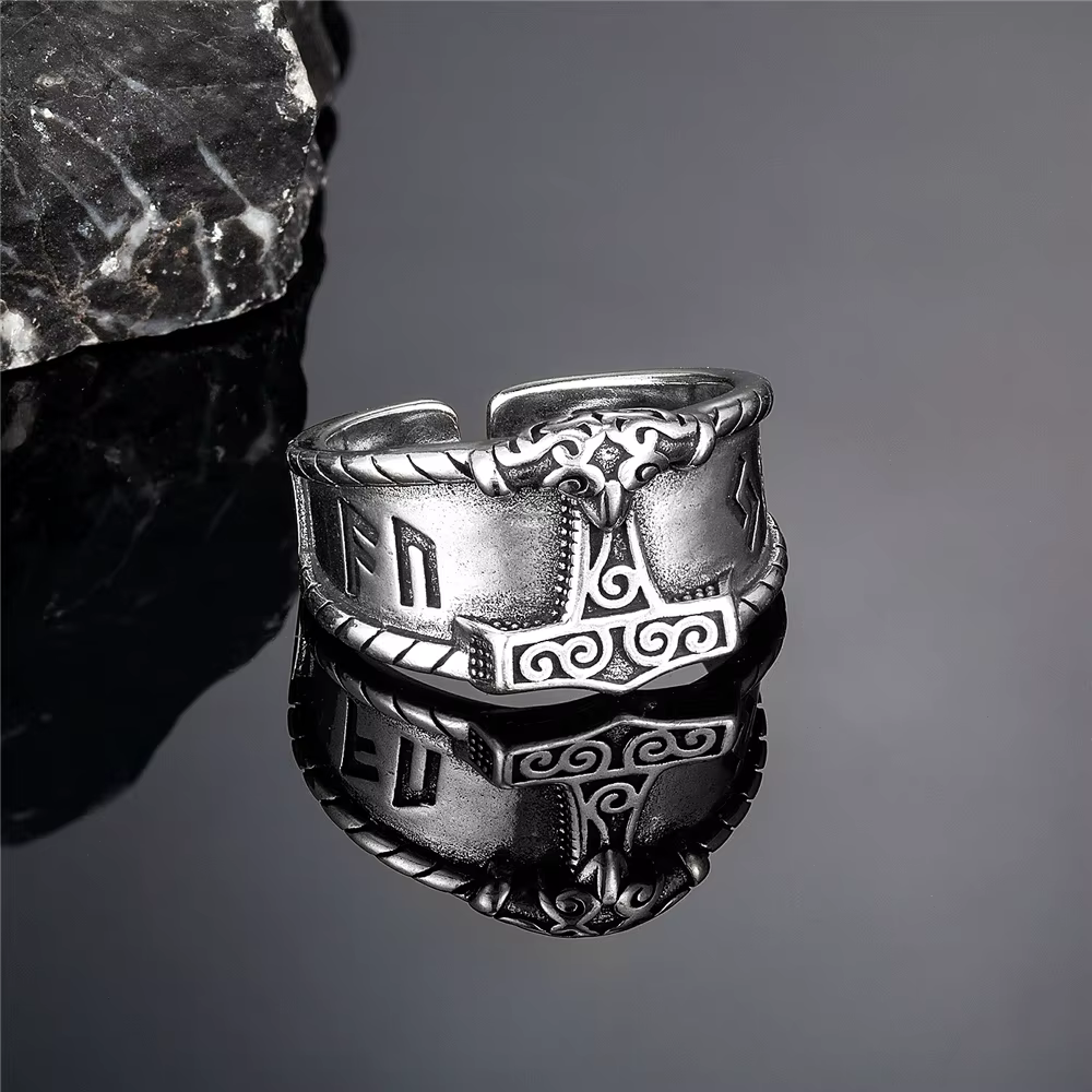 Bagues en acier Antique pour hommes, symboles Odin, bagues Valknut, Runes nordiques, thor, marteau, 