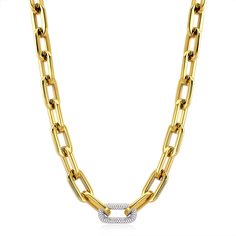 Parure de bijoux fantaisie en acier inoxydable plaqué or 18 carats avec chaîne épaisse à fermoir, br