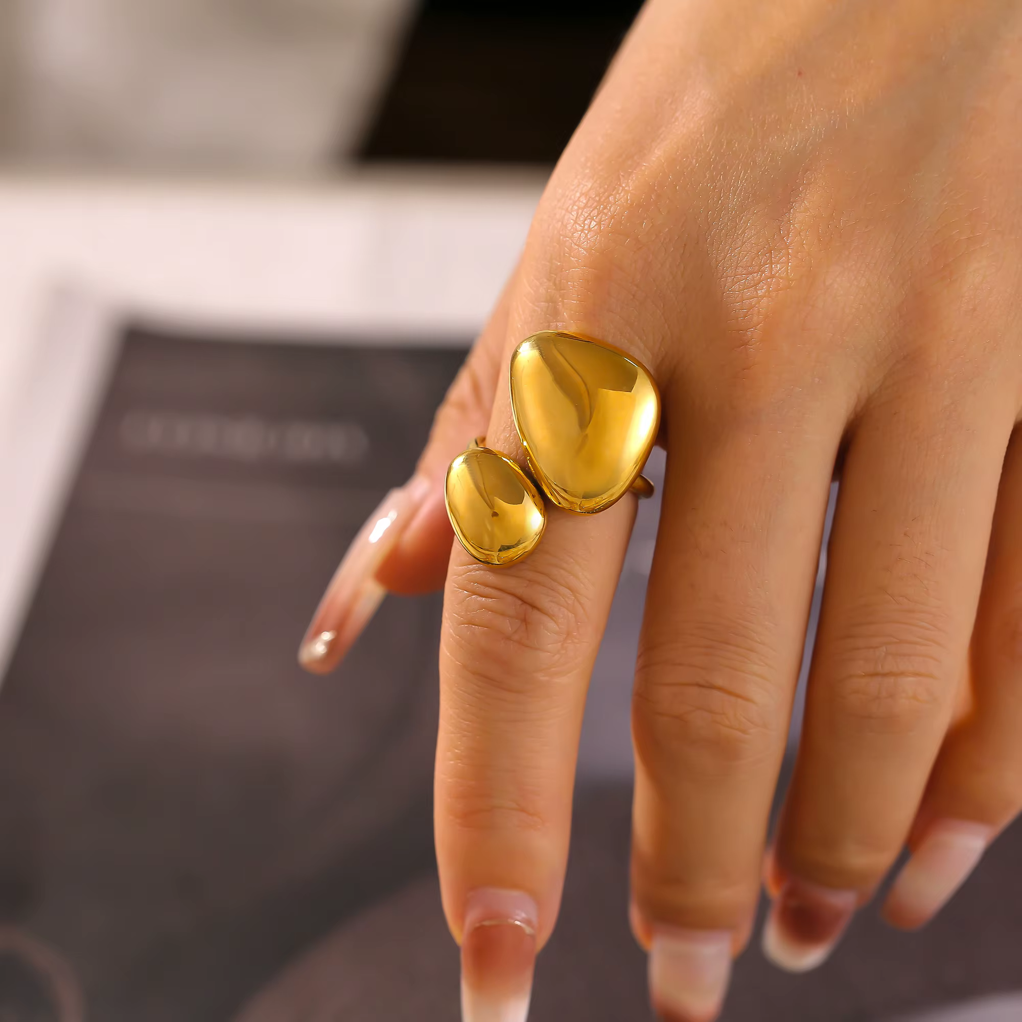 Bagues esthétiques minimalistes modernes pour femmes, en acier inoxydable 316L, plaqué or 18 carats,