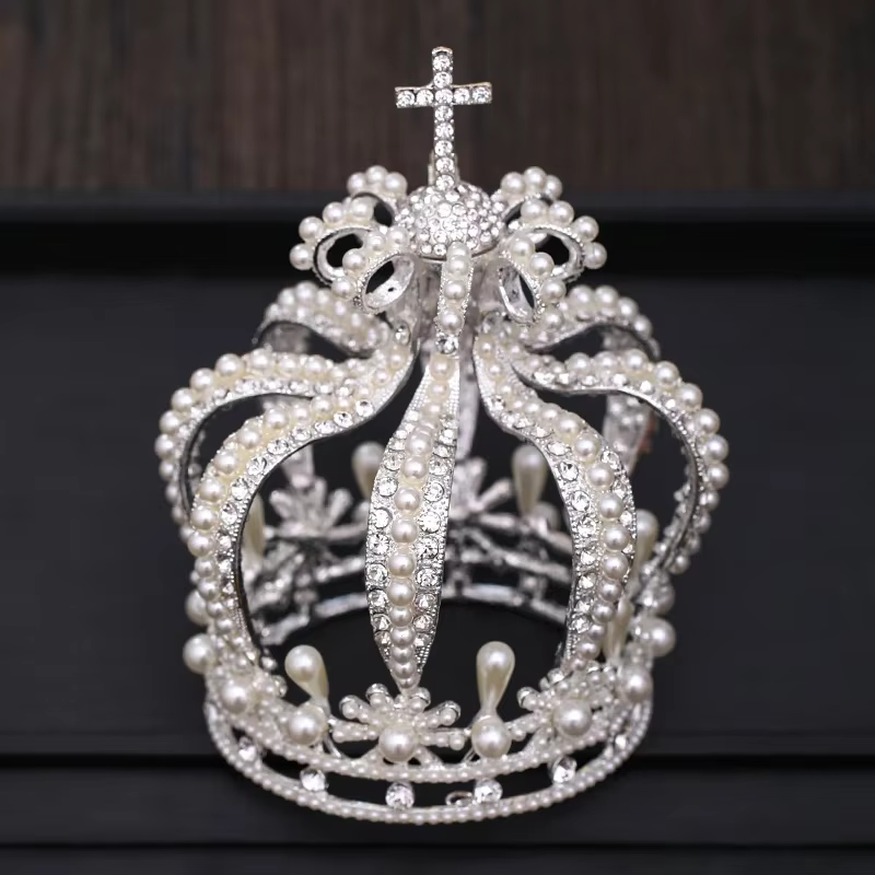 Couronne et diadème en perles de cristal baroques pour femmes, couronne ronde, bijoux pour cheveux,
