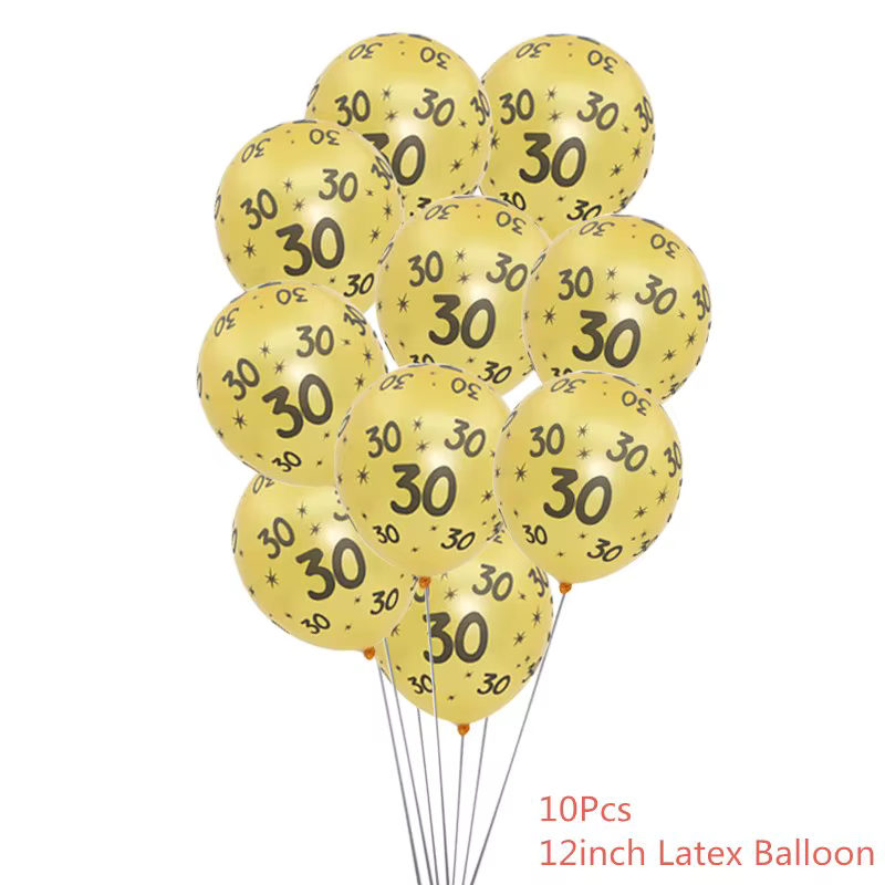 Ballons en Latex noir or 30 40 50 60 ans anniversaire adultes hommes femmes joyeux anniversaire déco