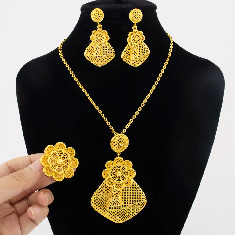 Ensemble de bijoux de luxe plaqué or 18 carats pour femmes, ensembles de bijoux italiens de mariage,