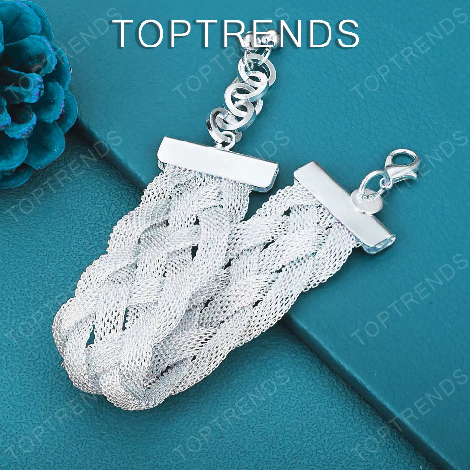 Bracelet en maille tissée en argent Sterling 925 pour femmes, à la mode, élégant, exquis, bijoux, ac