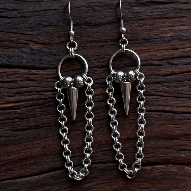 Goth – boucles d'oreilles à rivets en chaîne pour femmes, bijoux esthétiques Grunge Rock, boucles d'