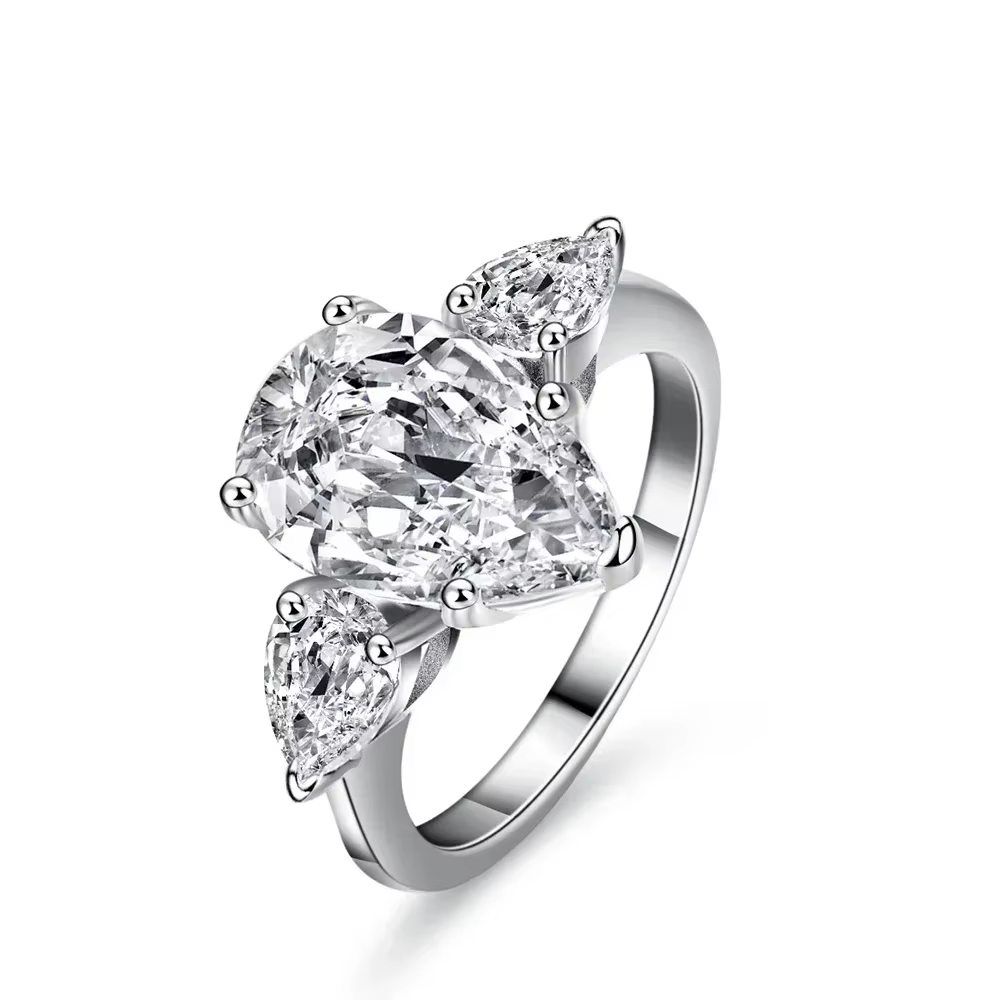 Bagues de fiançailles en diamant Moissanite pour femmes, coupe poire, 1/2/3/6Carat, en argent Sterli