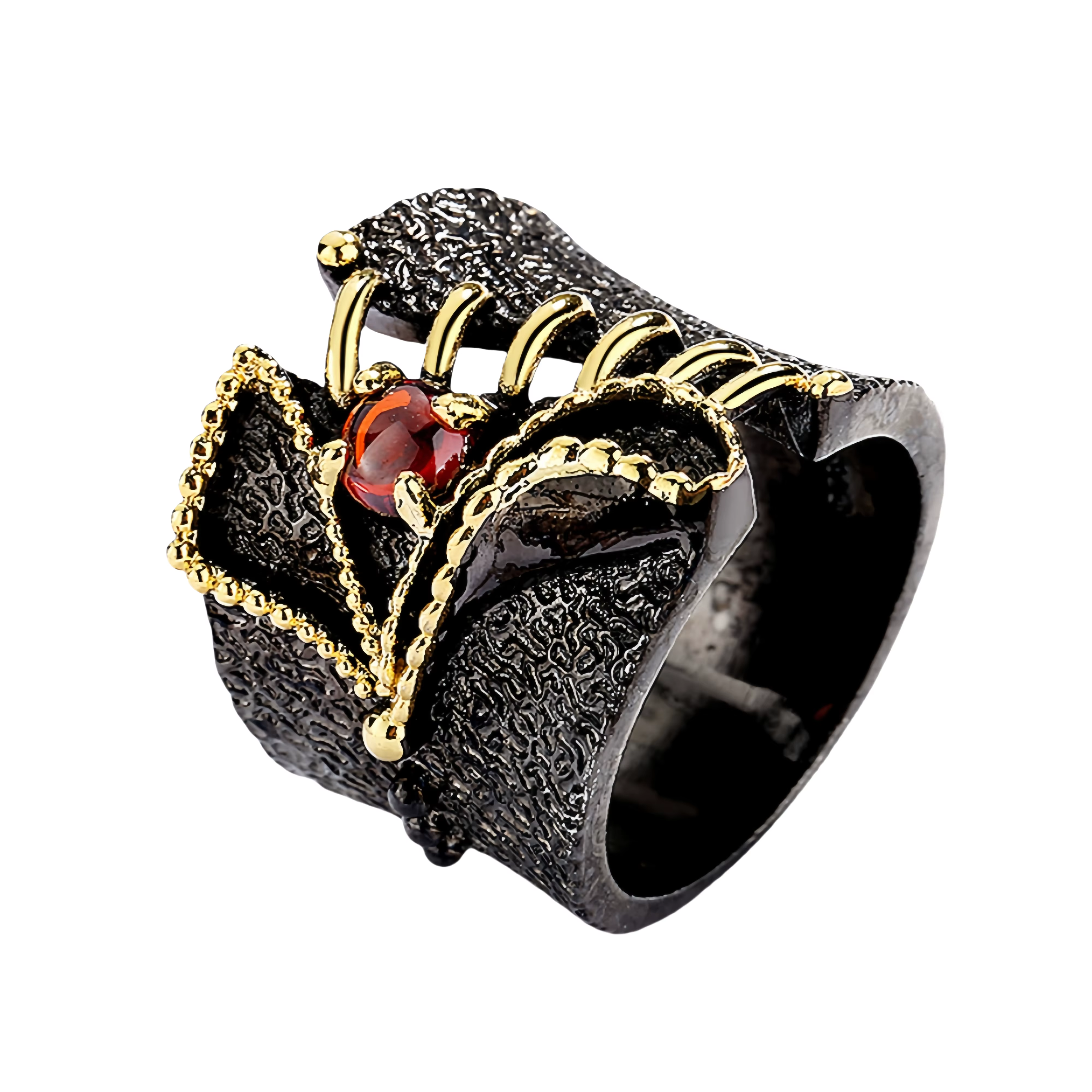 Bagues de documents noires pour femmes, bijoux creux, incrustés de rouge, bijoux de fête en cristal,