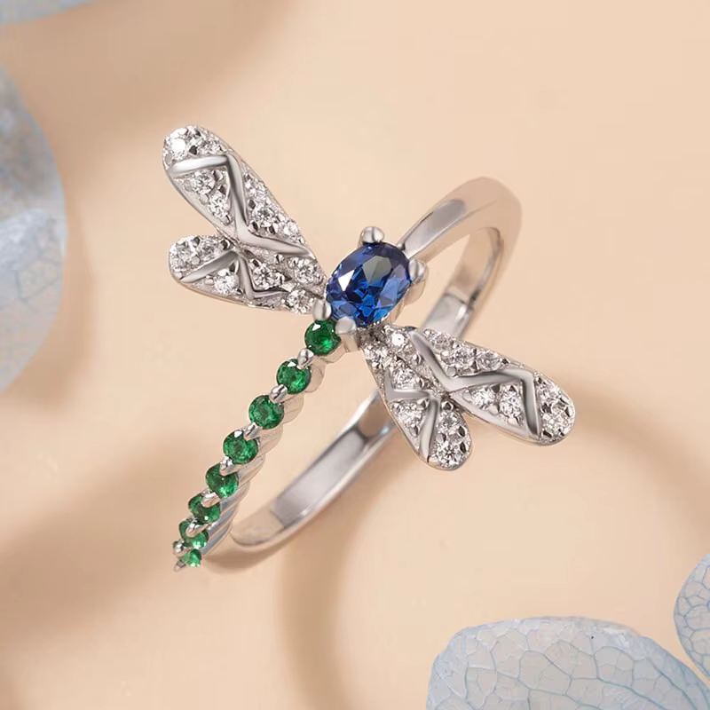 Bagues libellule en argent sterling 925 pour femmes, avec CZ bleu vert, pour usage quotidien, bague 