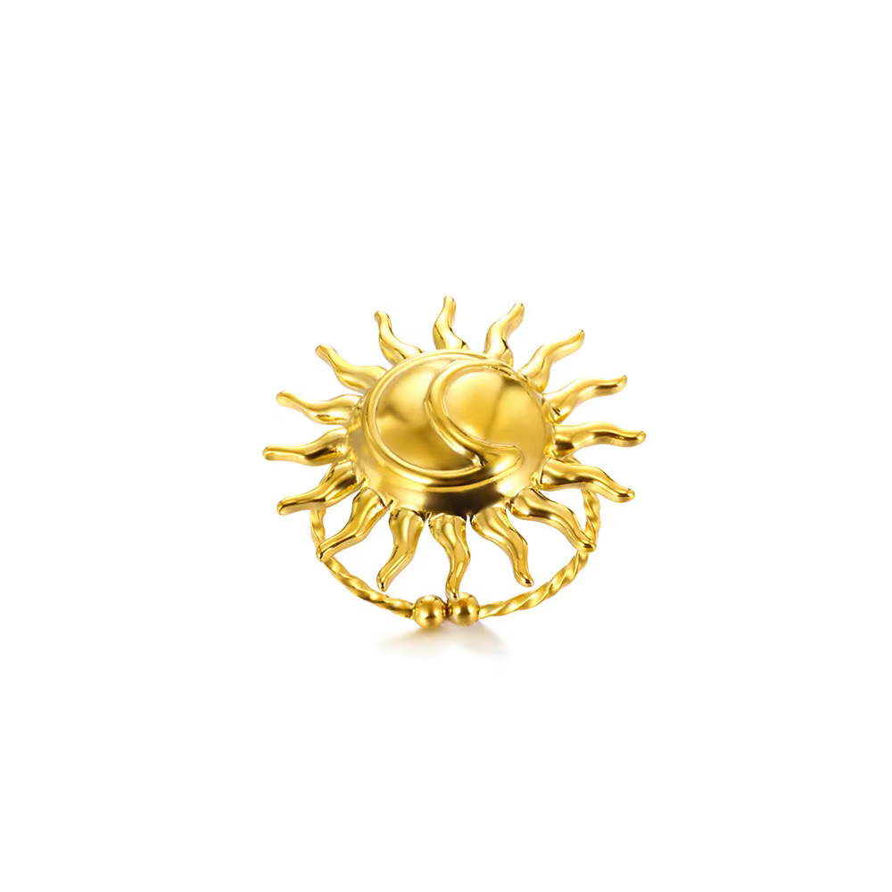 Bagues de soleil exagérées pour femmes, couleur or, acier inoxydable, anneau réglable, mode fête d'a