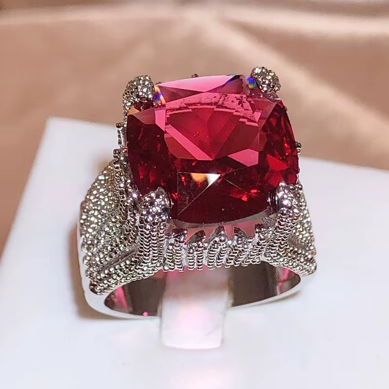 Bague classique pour femmes, bague en Zircon rouge incrusté, bijoux rouges de haute qualité, bague d