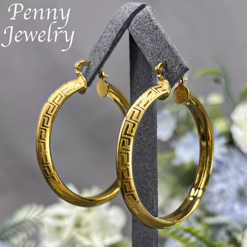 Grand rond plaqué or 18 carats boucles d'oreilles pour femmes cuivre Vintage cercle boucle d'oreille