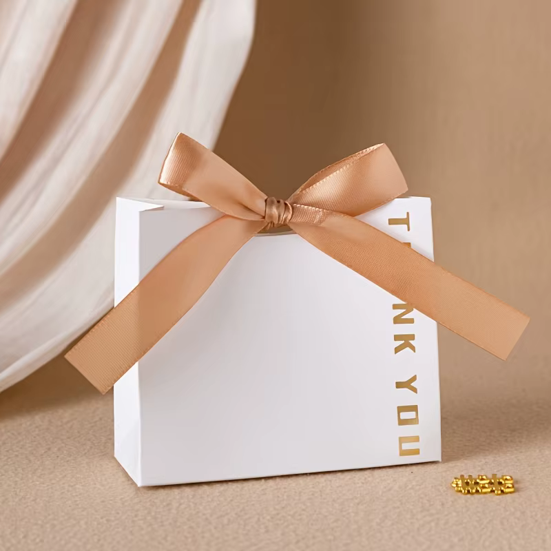 Boîtes à dragées de mariage avec ruban, 10 pièces, avec slogan « Merci », boîtes à bonbons de qualit