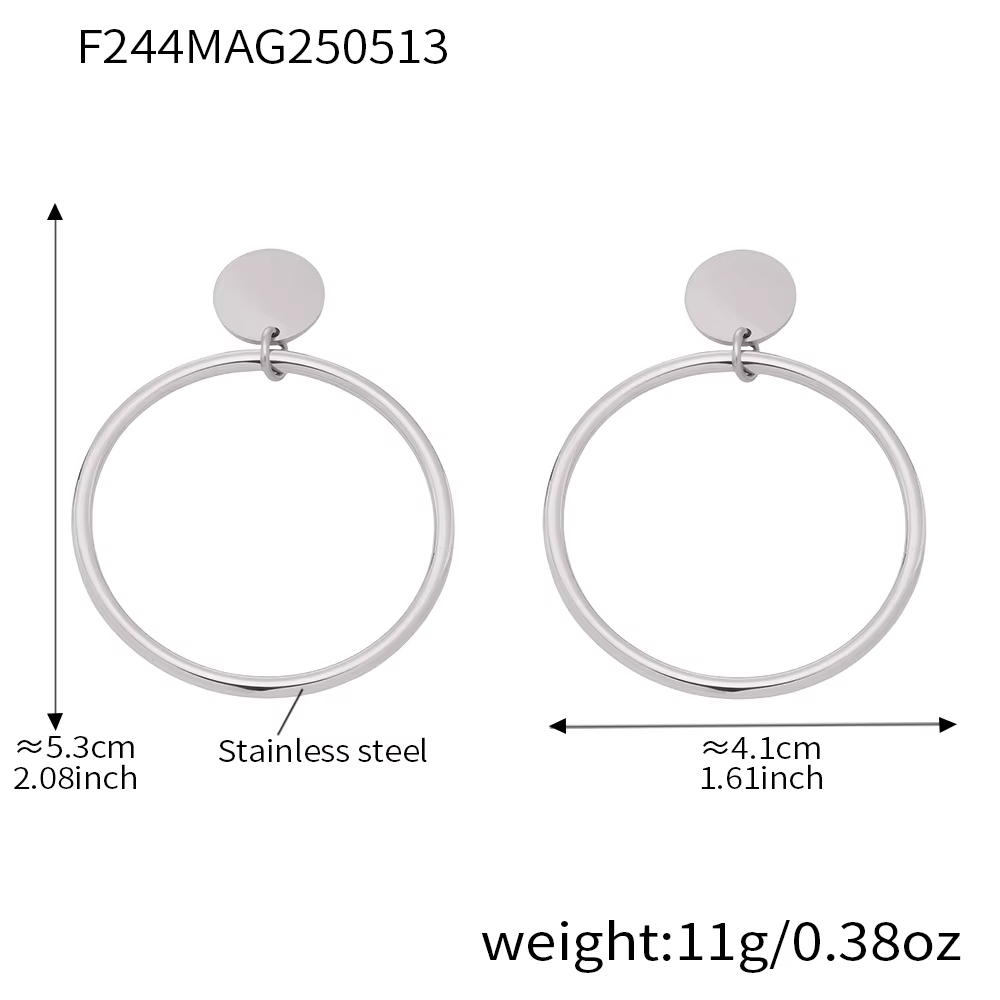 Boucles d'oreilles pendantes en acier inoxydable pour femmes, grand anneau circulaire, plaqué or 18