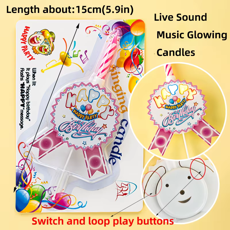 Bougies scintillantes musicales, décoration de gâteau, son réel, bougie musicale, joyeux anniversair
