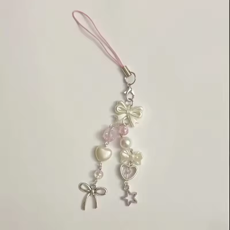 Breloque de téléphone rose Y2K Coquette avec nœud, bijoux fantaisie faits main, pendentif porte-clés