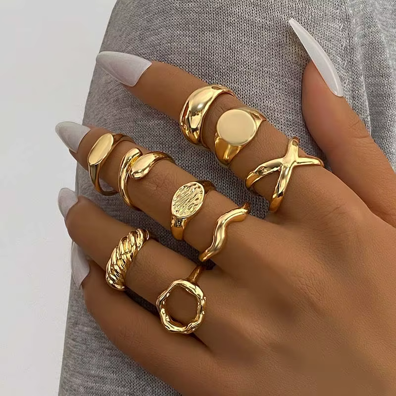 Ensemble de bagues ouvertes géométriques couleur or Vintage pour femmes et hommes, anneau de doigt d