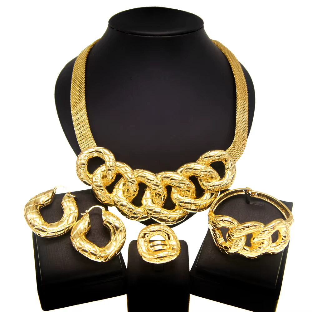 Ensemble de bijoux pour femmes en or de dubaï: collier circulaire, cadeau de fête pour femmes, acces