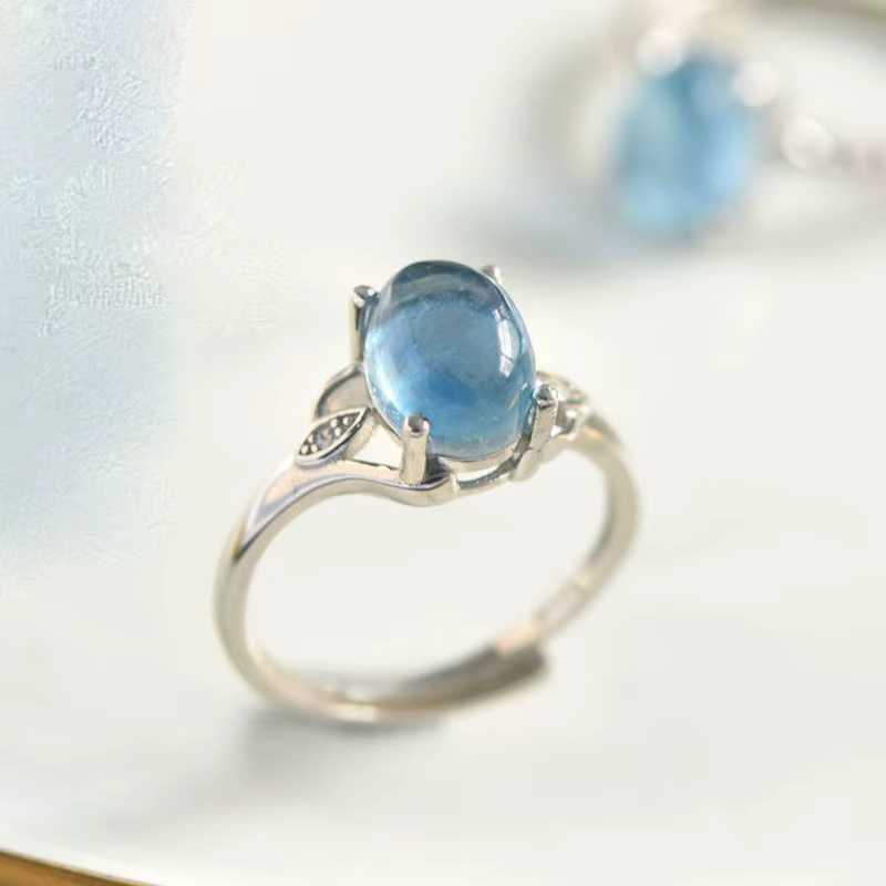Bague en pierre précieuse aigue-marine pour femme, luxe léger, exquis, bleu frais, bague de couple, 