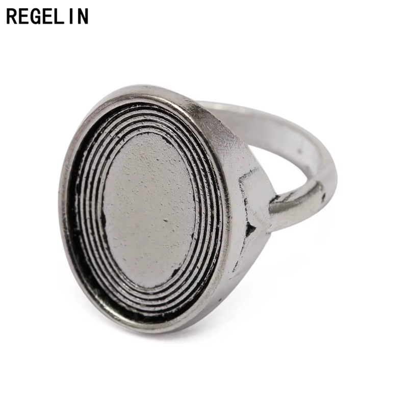 REGELIN-Bague en bronze antique avec base cabochon, argent, taille intérieure 18x13mm, convient aux 