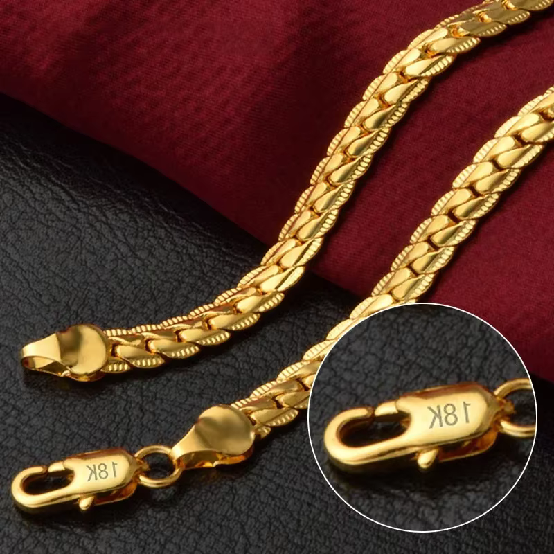 Collier latéral complet de 6mm, couleur or et argent 18K, chaîne de 8/18/20/24 pouces pour femmes et