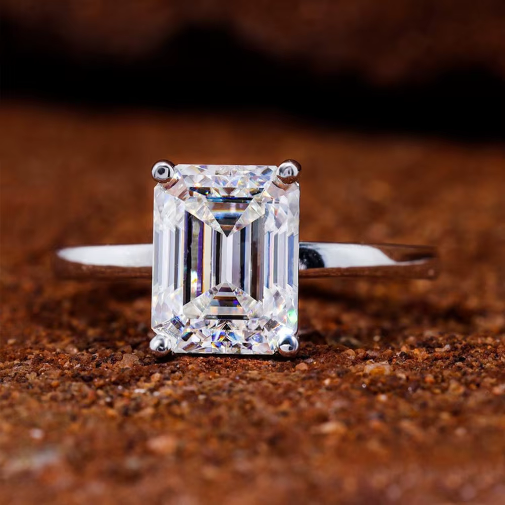 Bague Solitaire Moissanite taille émeraude 4CT, certifié GRA, 8x10mm, diamant de laboratoire, fiança