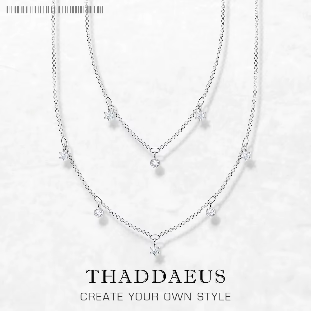 Collier Double rangée de pierres blanches, chaîne à maillons, bijoux fins européens en argent sterli