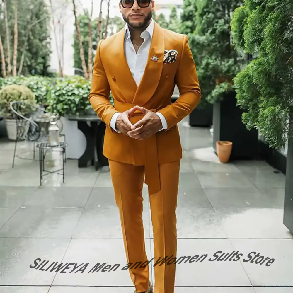 Costume de mariage moderne pour homme, double boutonnage, revers châle, smoking, tenue de marié, 2 p