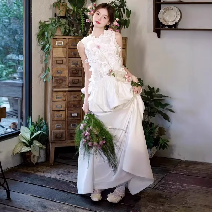 Robe de mariée française légère, douce, Style de fiançailles, fleur, élégante, pour cérémonie adulte
