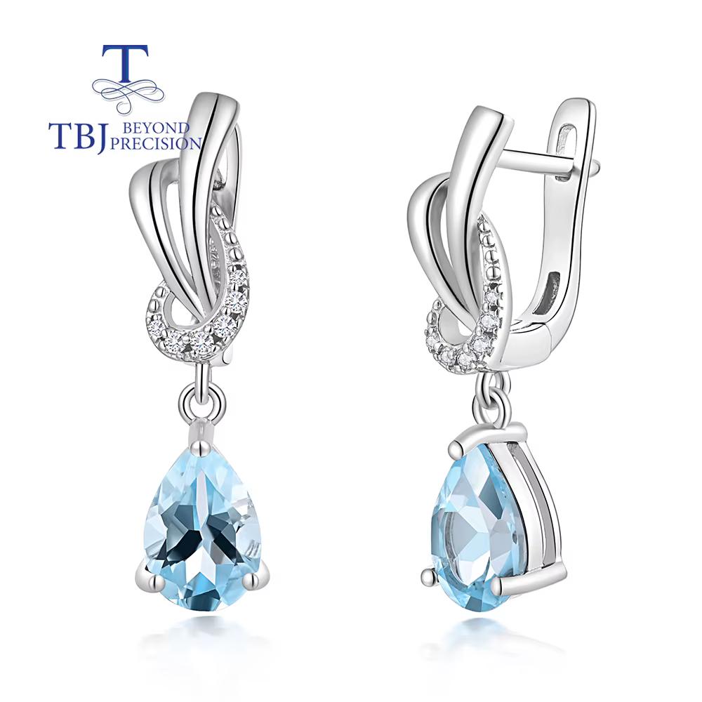 2026, Boucles d'oreilles en topaze bleu ciel naturel au design simple et élégant pour femmes, bijoux