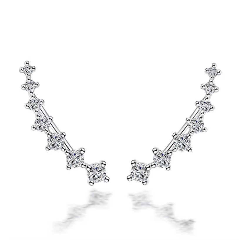Boucle d'oreille All D Moissanite pour femme, grimpeur, manchette d'oreille 7 étoiles, argent 925, d