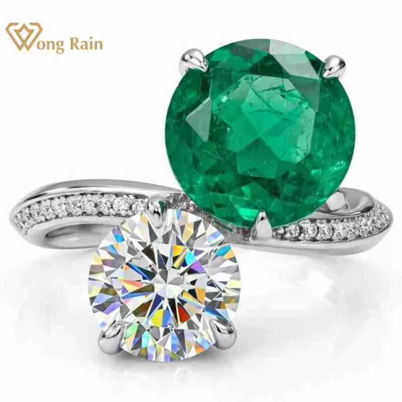 Wong Rain – bague vintage en argent sterling 100% 925, 10 MM, coupe ronde, saphir de laboratoire, ém