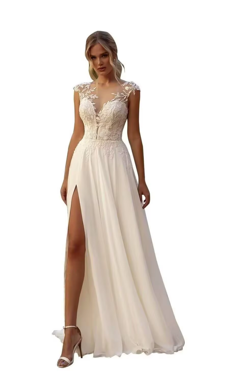 Robes De mariée élégantes en mousseline De soie pour mariée, Illusion De col transparent, robe De so