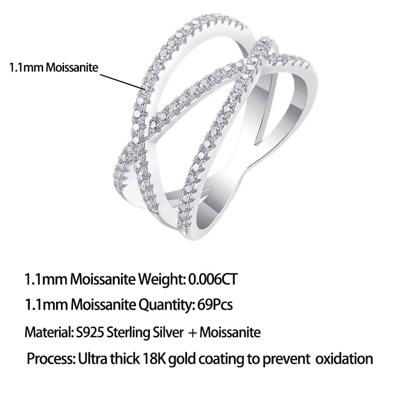 Bague de mariage en argent S925 avec moissanite LinkerLove, bague statement entrelacée croisée, bagu