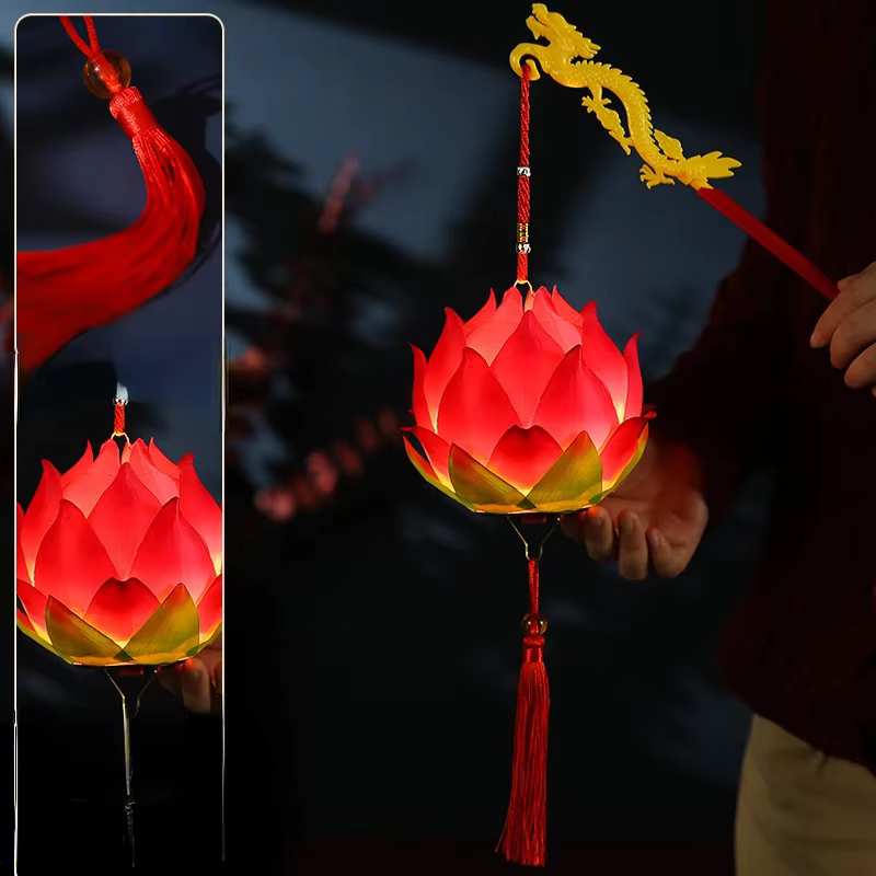 Lanterne Lotus pour Festival de mi-automne, lumière scintillante à main, accessoire de décoration d'