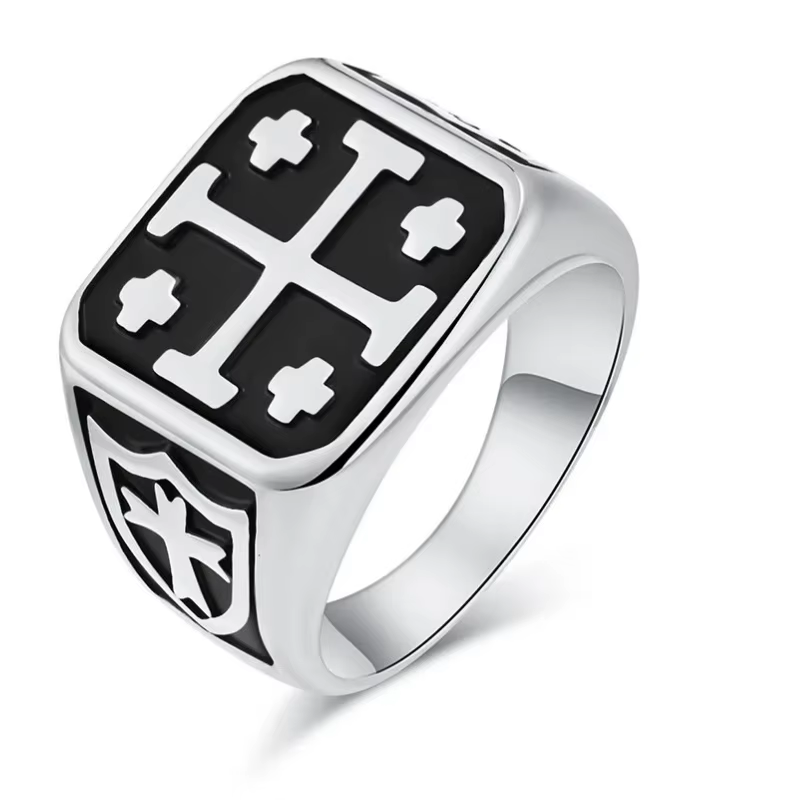 Bagues croix de Jérusalem rétro pour hommes, bague carrée en acier inoxydable, bijoux hip-hop, large
