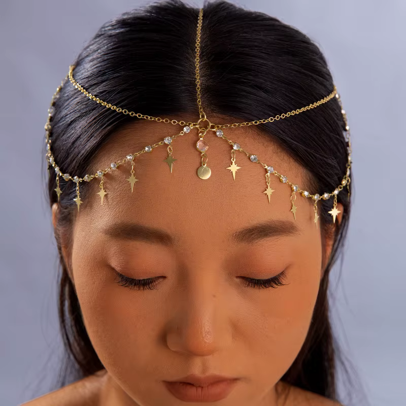 Bohême bandeau coquille cristal cheveux accessoire chaîne bijoux femmes métal tête chaîne casque pou