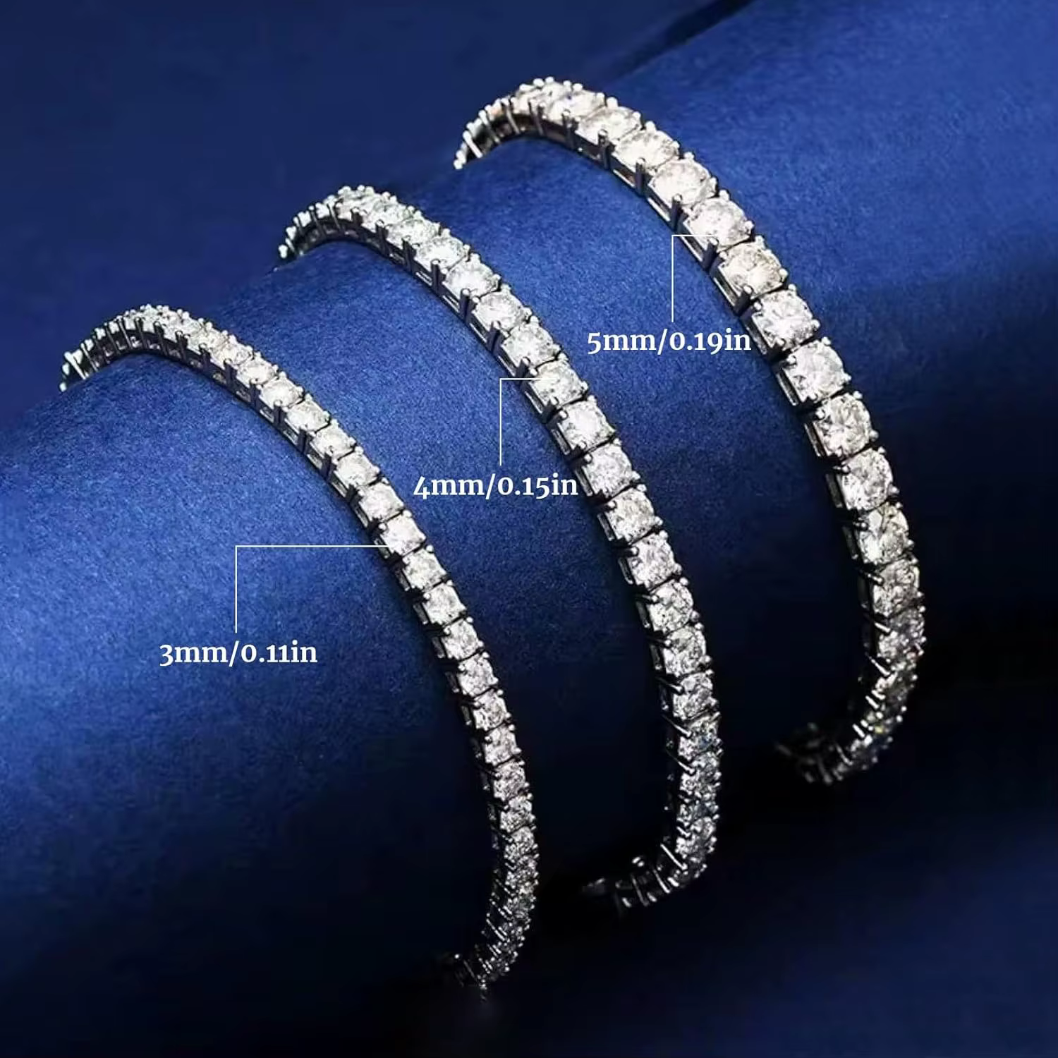 MooSuun – Bracelet de Tennis en diamant Moissanite, 3mm à 6.5mm, pour femmes et hommes, bijoux fins