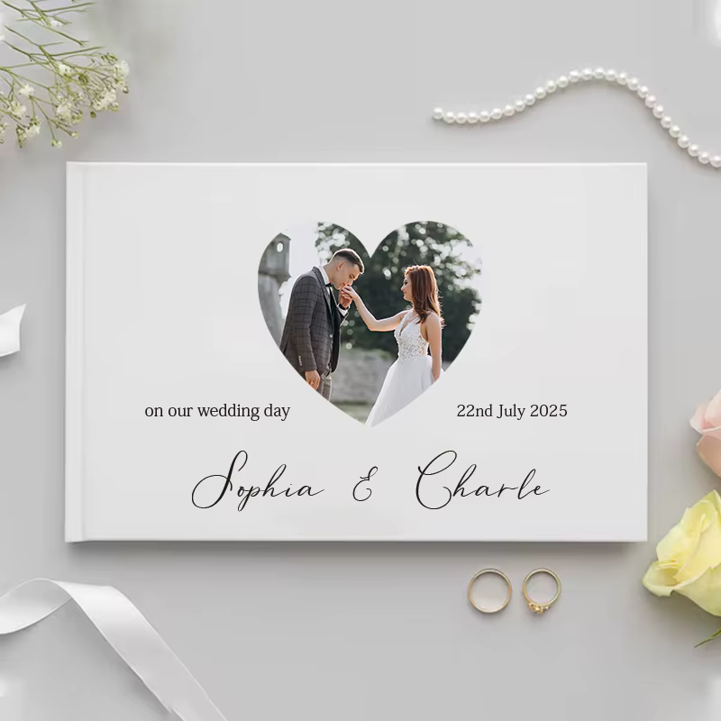 Livre d'or personnalisé pour cadeau de mariage, Album Photo de Message Noble blanc, Simple et élégan