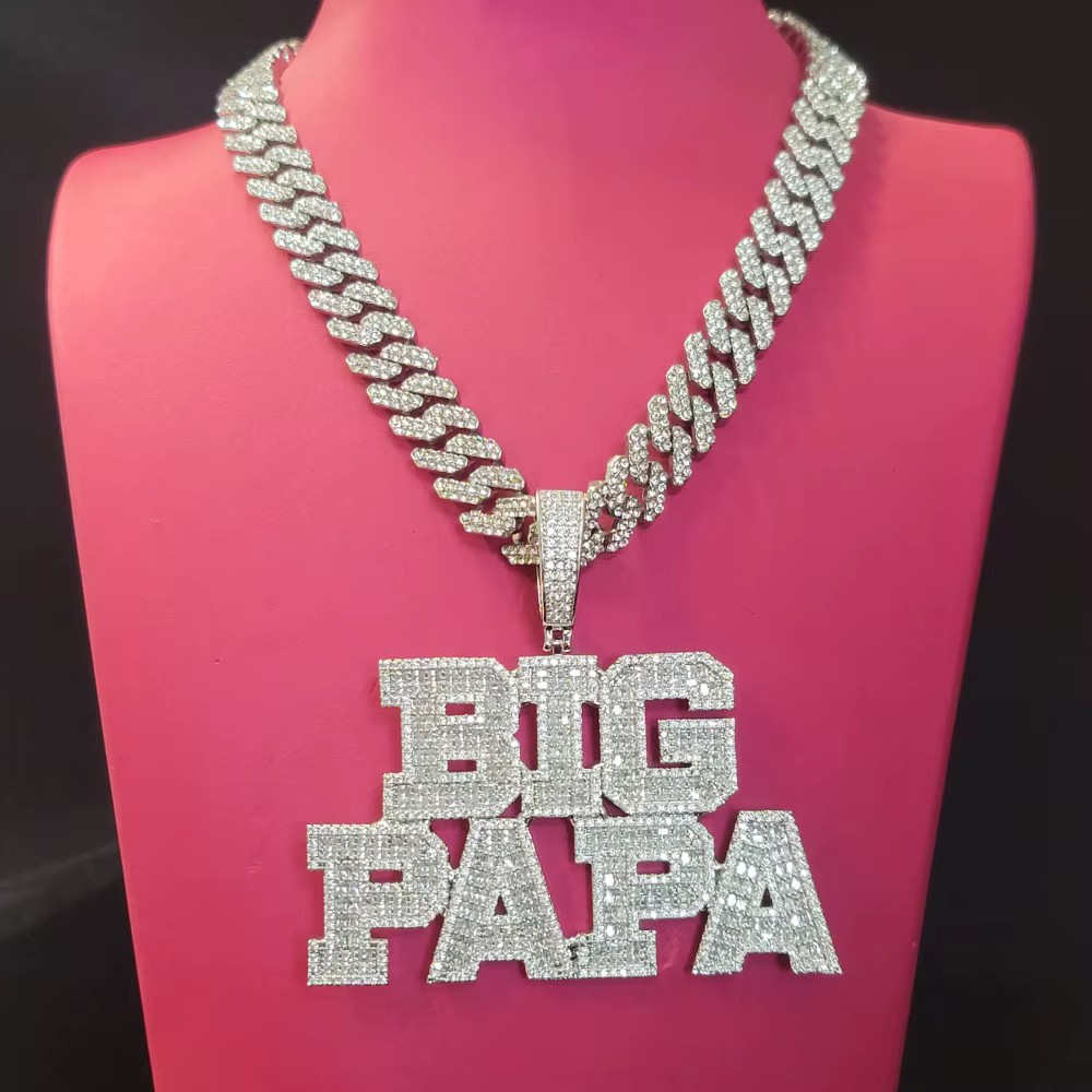 Pendentif lettre Baguettecz personnalisé, chaîne glacée, collier avec nom à deux rangées, dos solide