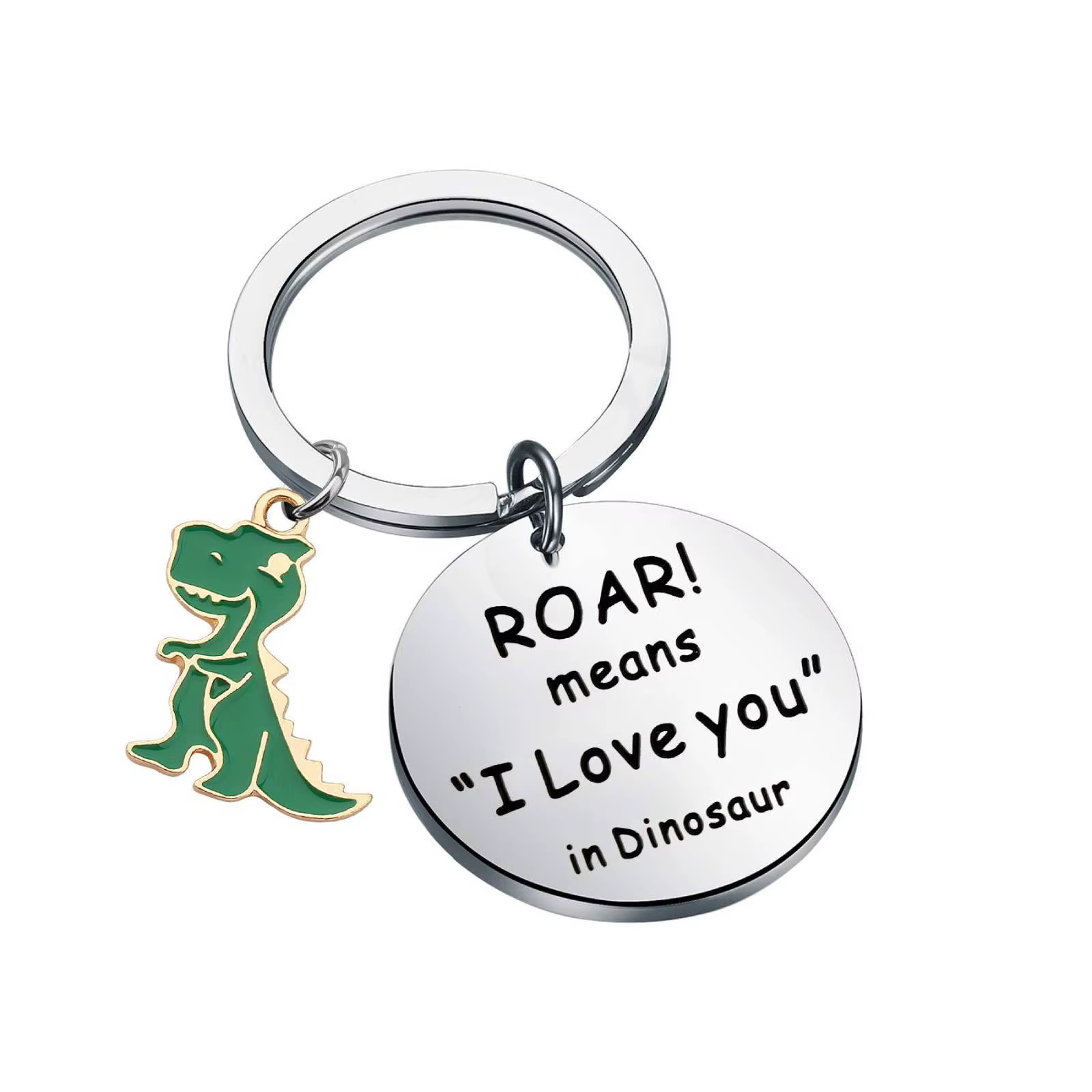 Porte-clés pendentif dinosaure « Je t'aime » en acier inoxydable, bijou, cadeau pour la Saint-Valent