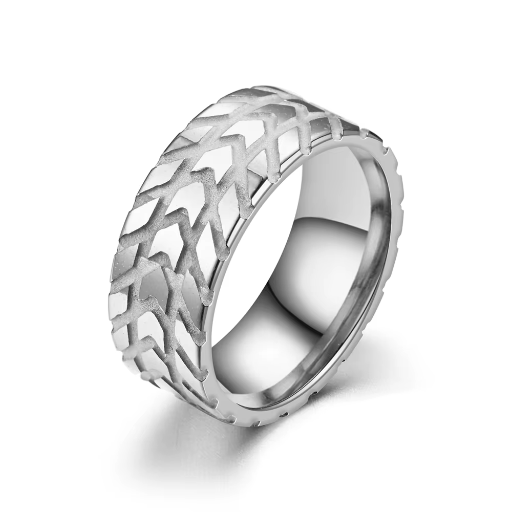 Vente en gros de 20 anneaux en acier inoxydable gravés, 8 mm de large, bijoux pour homme et femme