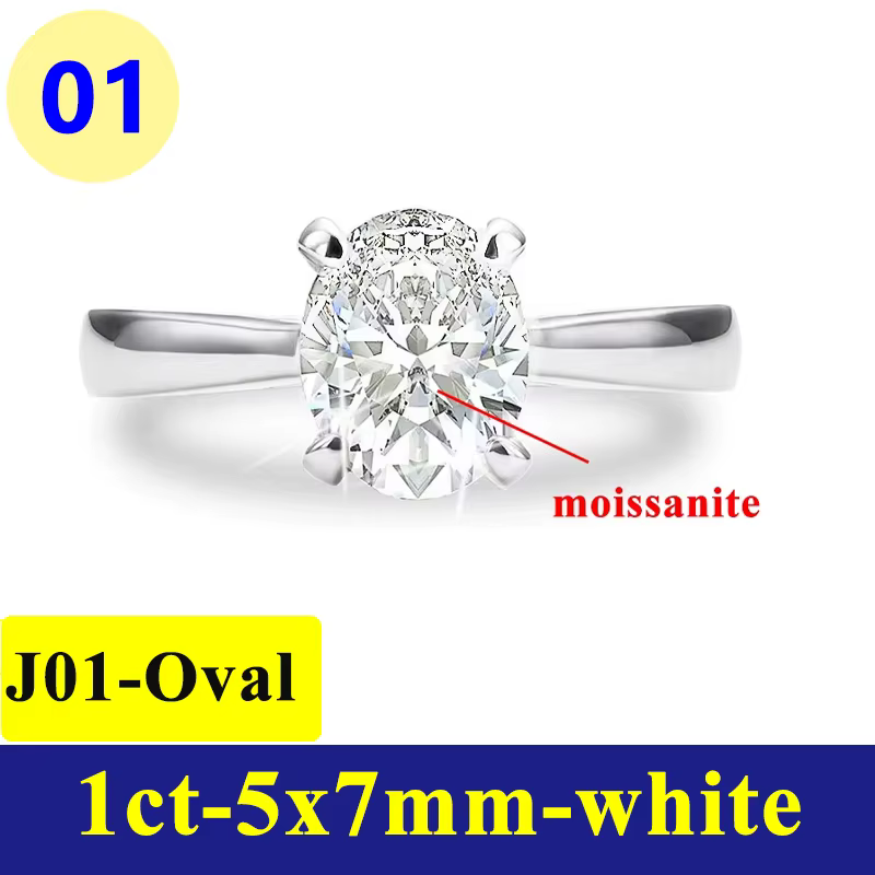 1-3CT Moissanite D couleur VVS diamant femme ovale bague rayonnante S925 bague en argent plaqué or b