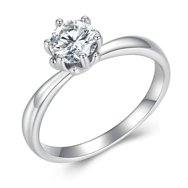 BAMOER 0.8CT rond Moissanite 14K plaqué or bague pour femmes D couleur VVS1 EX laboratoire diamant f