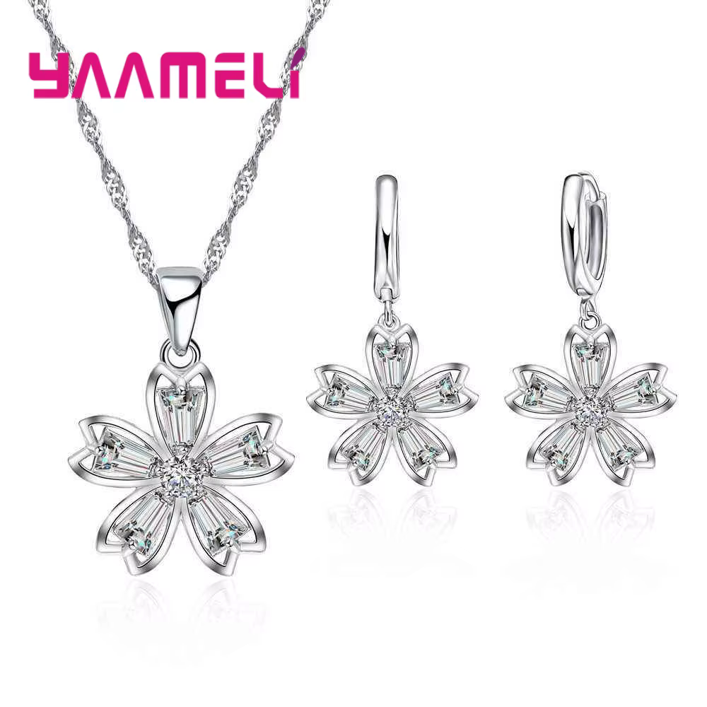 Ensemble de bijoux en argent Chim925 pour femmes, ensemble de boucles d'oreilles fleur cubique, pati