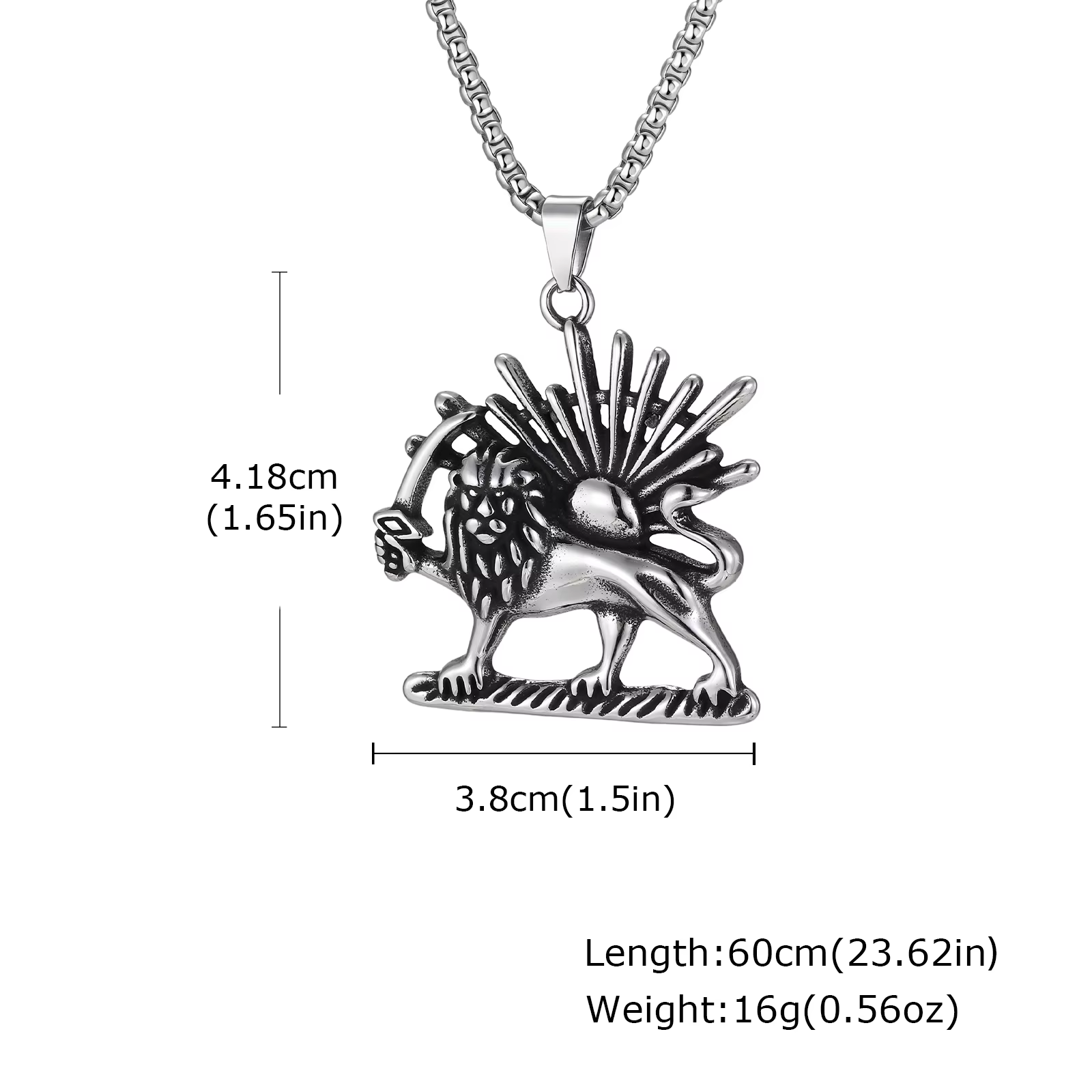 Collier pendentif lion persan et soleil pour homme, collier lion Shamshir en acier inoxydable, bijou