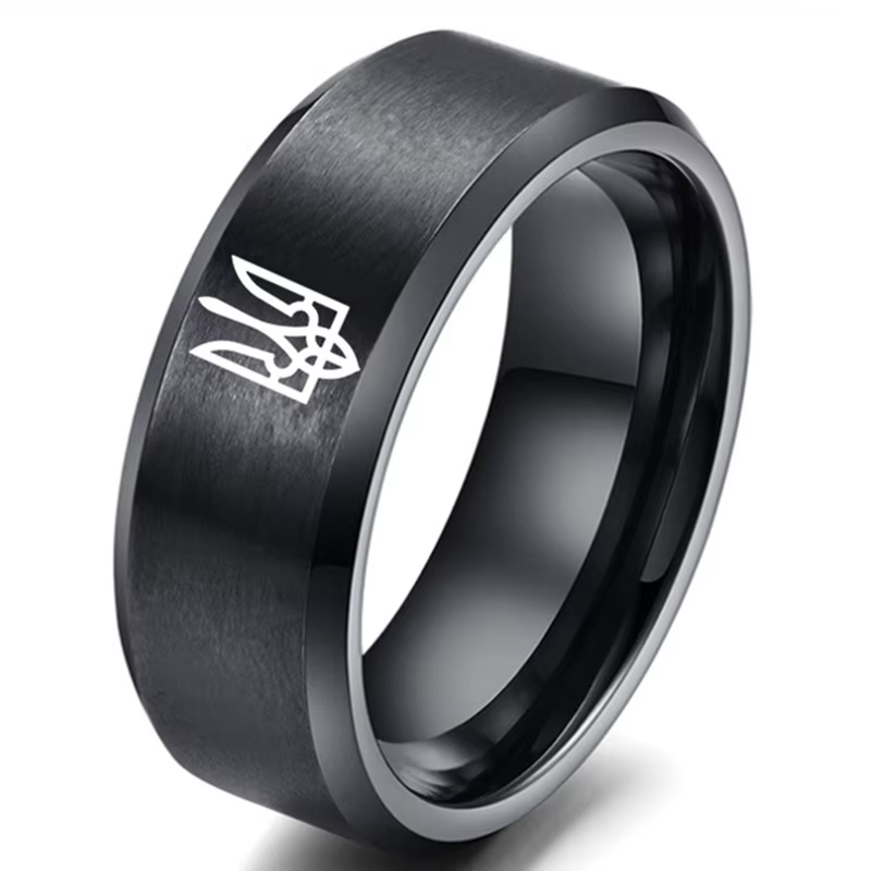 Bague en acier inoxydable de 8MM, bague Emble nationale ukrainienne, dieu bénisse, bague à graver pe