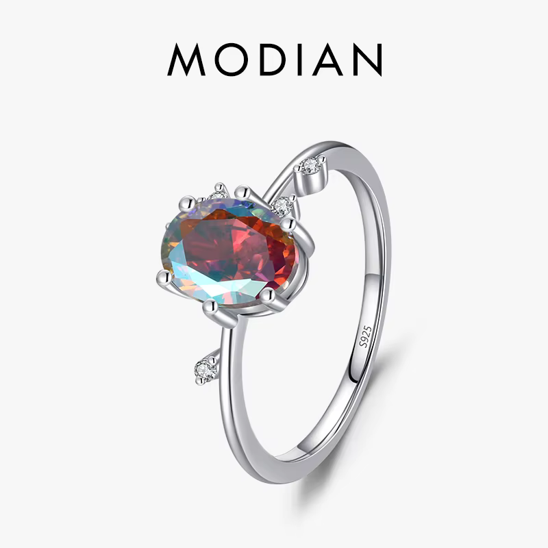 Modian – bague multicolore ovale en argent Sterling 925, en zircone arc-en-ciel, pour femmes, bijoux